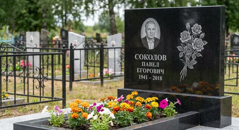 Памятник с гравировкой роз — выполненная работа «Соколов» в Ростове-на-Дону