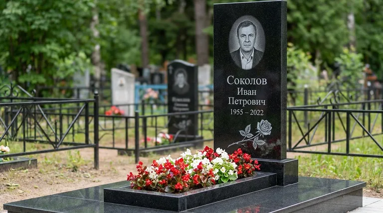 Памятник с гравировкой роз — выполненная работа «Соколов» в Ростове-на-Дону