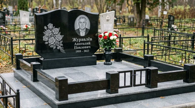 Памятник с гравировкой роз — выполненная работа «Журавлёв» в Ростове-на-Дону
