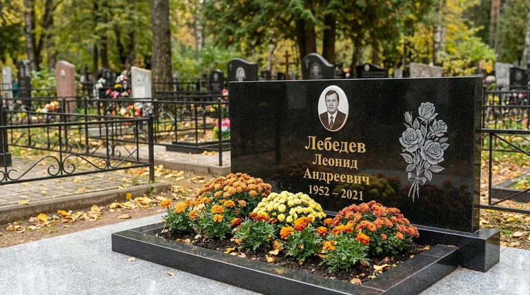 Памятник с гравировкой роз — выполненная работа «Лебедев» в Ростове-на-Дону