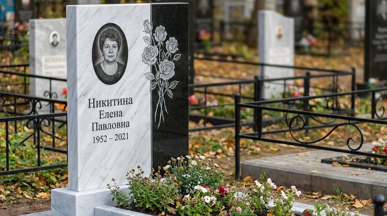 Памятник с гравировкой роз — выполненная работа «Никитина» в Ростове-на-Дону