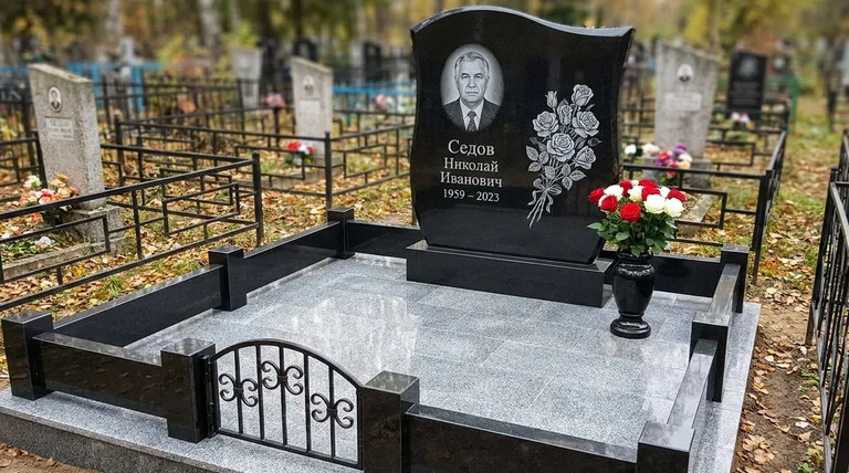 Памятник с гравировкой роз — выполненная работа «Седов» в Ростове-на-Дону