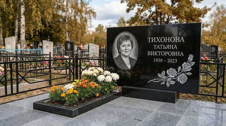 Памятник с гравировкой роз — выполненная работа «Тихонова» в Ростове-на-Дону
