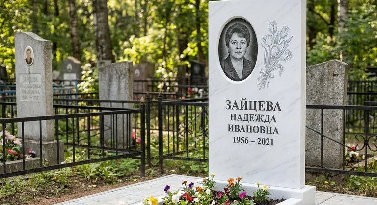 Памятник с гравировкой тюльпанов — выполненная работа «Зайцева» в Ростове-на-Дону