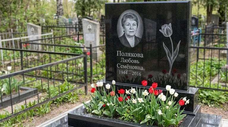Памятник с гравировкой тюльпанов — выполненная работа «Полякова» в Ростове-на-Дону