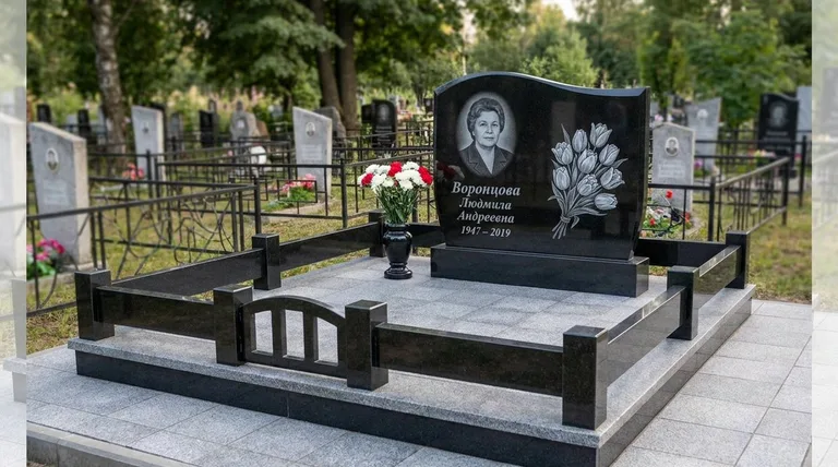 Памятник с гравировкой тюльпанов — выполненная работа «Воронцова» в Ростове-на-Дону