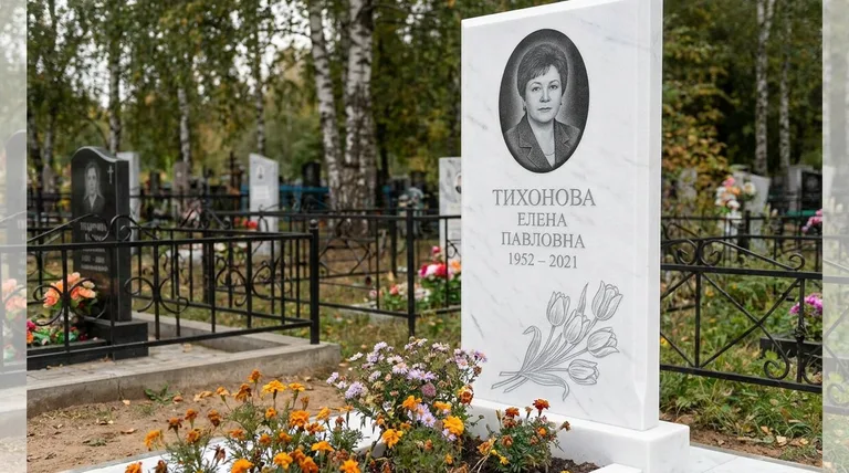Памятник с гравировкой тюльпанов — выполненная работа «Тихонова» в Ростове-на-Дону