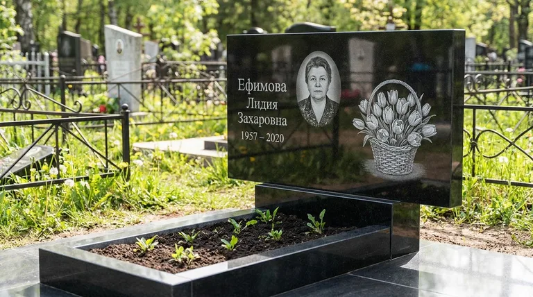 Памятник с гравировкой тюльпанов — выполненная работа «Ефимова» в Ростове-на-Дону