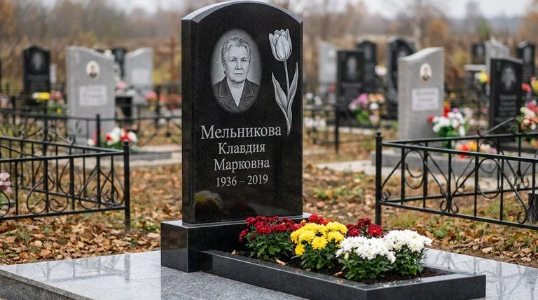 Памятник с гравировкой тюльпанов — выполненная работа «Мельникова» в Ростове-на-Дону