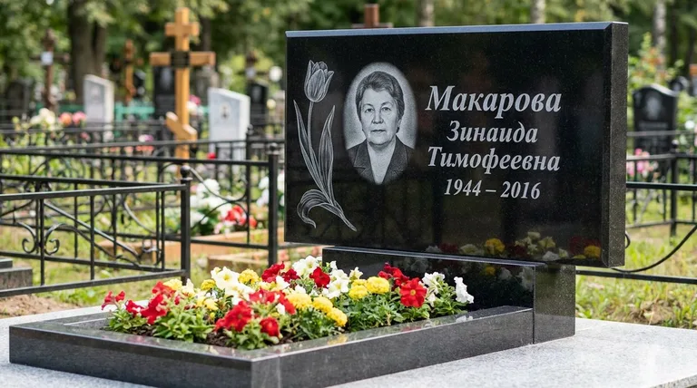 Памятник с гравировкой тюльпанов — выполненная работа «Макарова» в Ростове-на-Дону