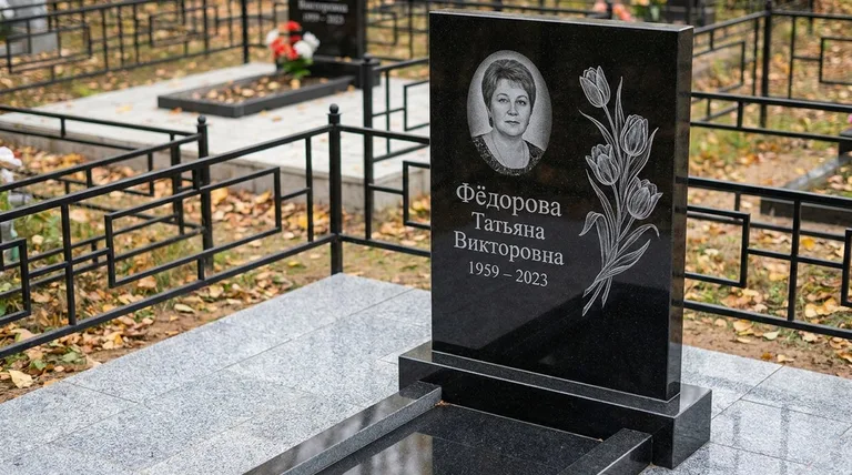 Памятник с гравировкой тюльпанов — выполненная работа «Фёдорова» в Ростове-на-Дону