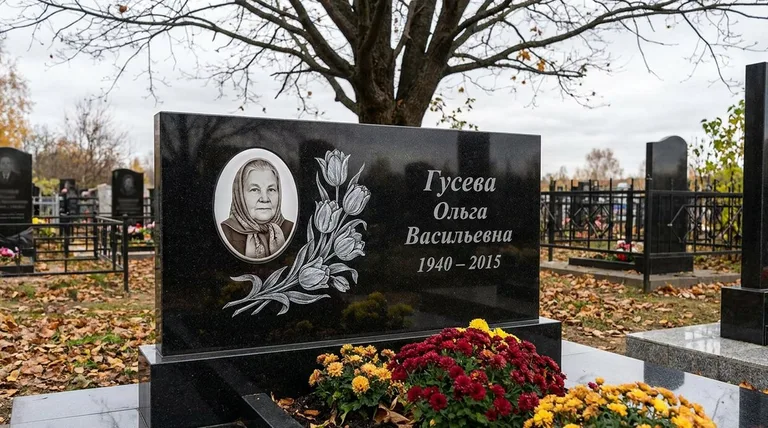 Памятник с гравировкой тюльпанов — выполненная работа «Гусева» в Ростове-на-Дону