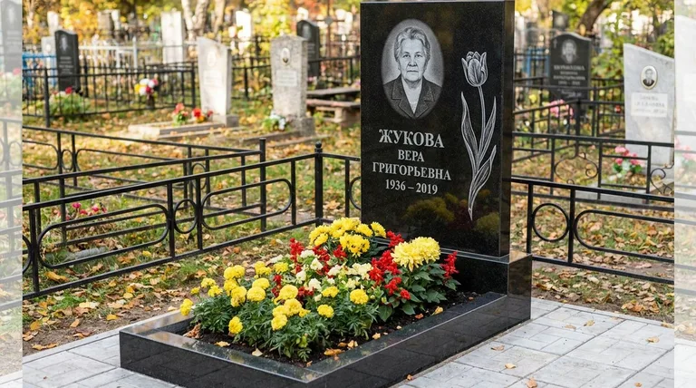 Памятник с гравировкой тюльпанов — выполненная работа «Жукова» в Ростове-на-Дону