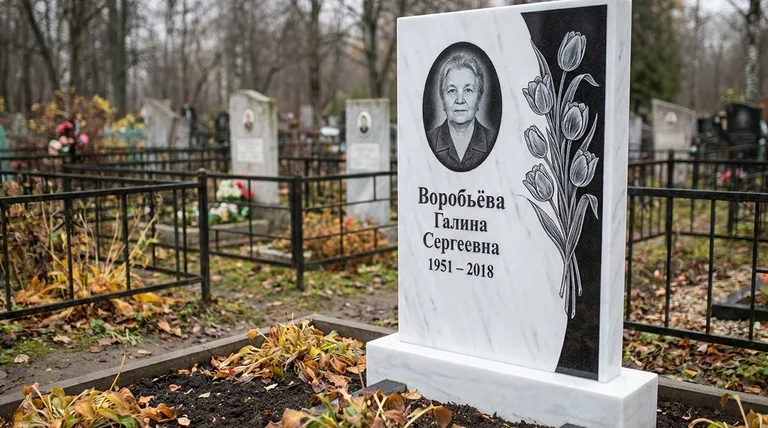 Памятник с гравировкой тюльпанов — выполненная работа «Воробьёва» в Ростове-на-Дону