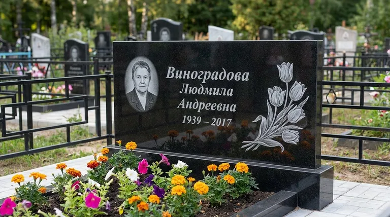 Памятник с гравировкой тюльпанов — выполненная работа «Виноградова» в Ростове-на-Дону