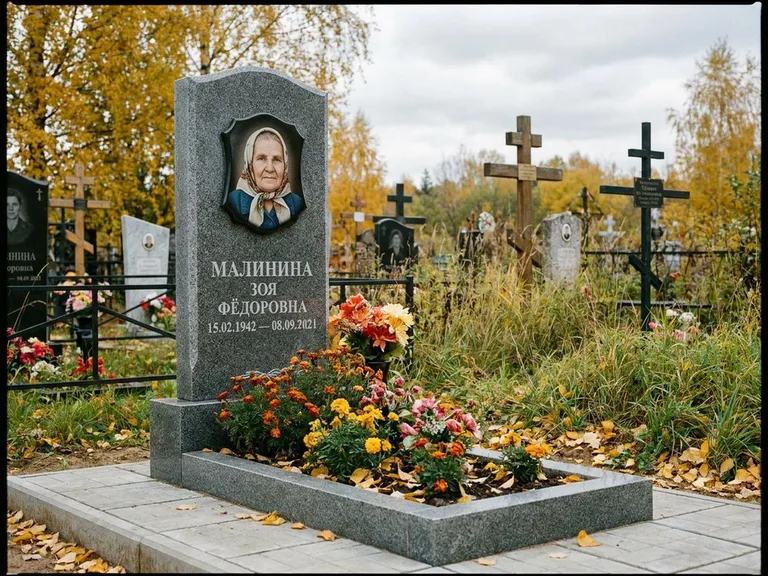 Чёрно-белый керамический портрет на памятнике в Ростове-на-Дону