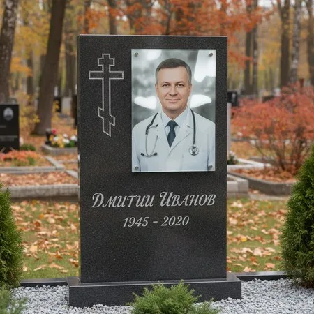 Портрет на стекле 180×240 мм на чёрной стеле в Ростове-на-Дону