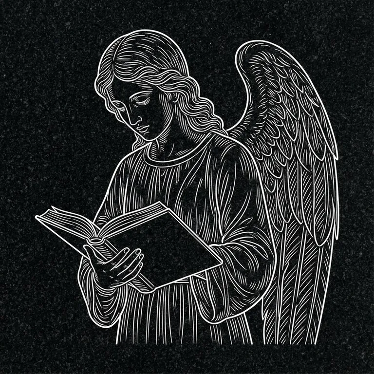 Эскиз гравировки ангела на памятник — ангел с раскрытой книгой в Ростове-на-Дону