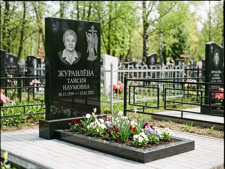 Памятник с гравировкой ангела — гравировка ангела с голубем по диагонали стелы, работа «Журавлёва» в Ростове-на-Дону