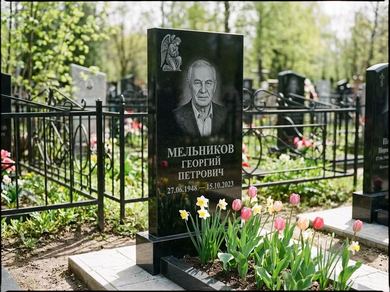 Памятник с гравировкой ангела — гравировка ангела с голубем по диагонали стелы, работа «Доронин» в Ростове-на-Дону