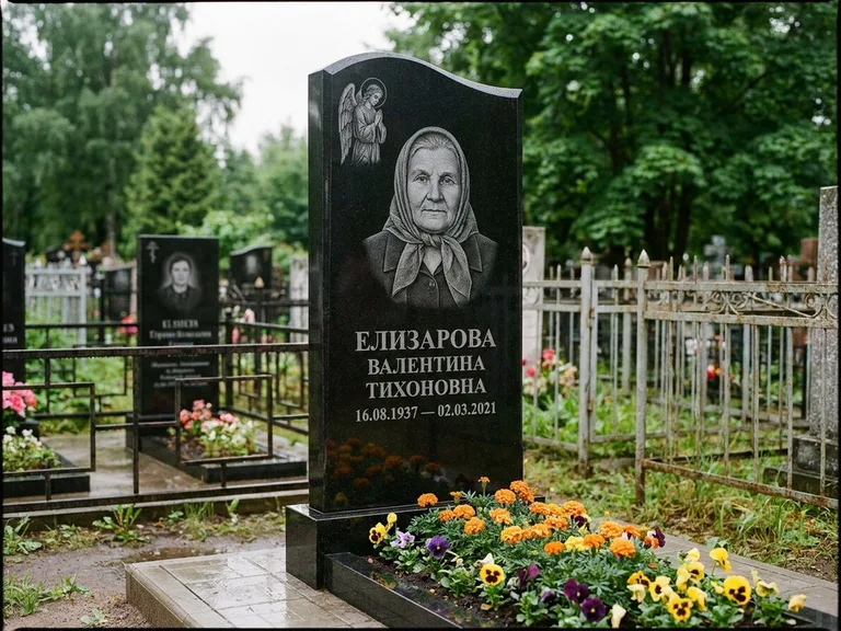 Памятник с гравировкой ангела — гравировка ангела с голубем по диагонали стелы, работа «Пантелеева» в Ростове-на-Дону