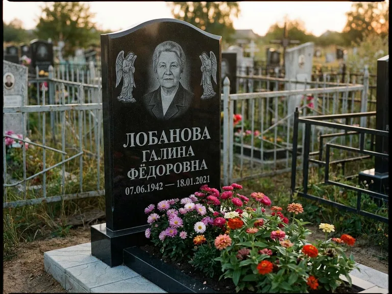Памятник с гравировкой ангела — гравировка двух ангелов по сторонам портрета, работа «Лобанова» в Ростове-на-Дону