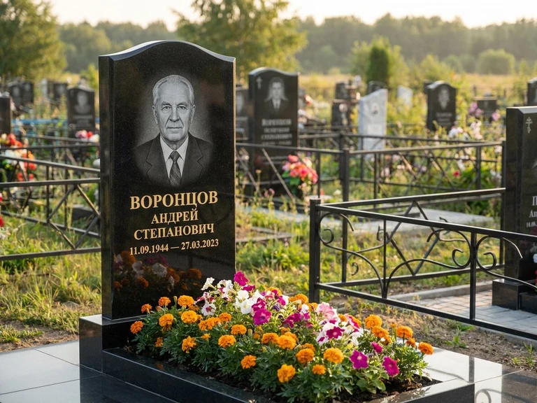 Гравировка фото на памятнике в Ростове-на-Дону — готовый гравированный портрет на чёрном граните
