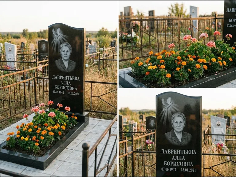 Памятник с гравировкой голубей — гравировка голубя в лучах света над портретом, работа «Лаврентьева» в Ростове-на-Дону