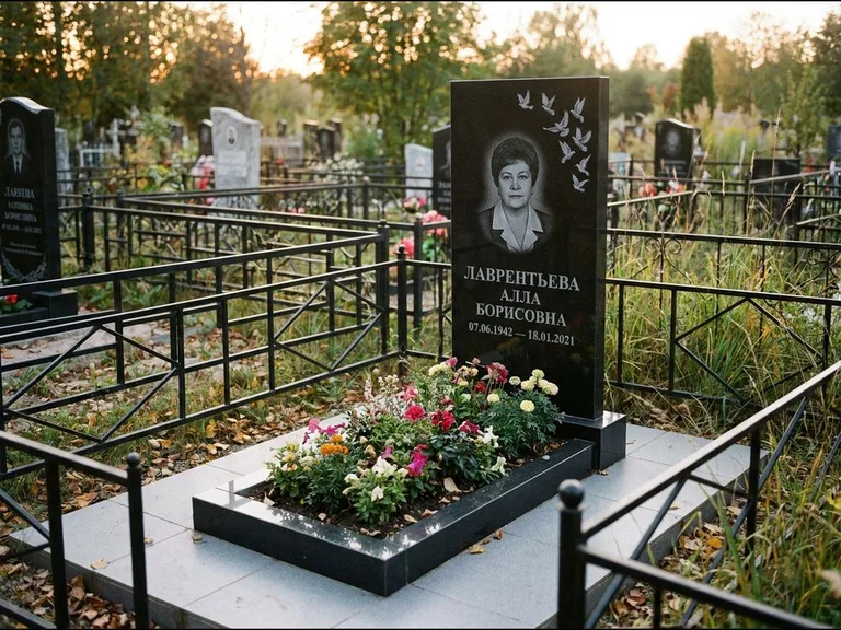 Памятник с гравировкой голубей — гравировка стаи голубей, взлетающей от угла стелы, работа «Лаврентьева» в Ростове-на-Дону