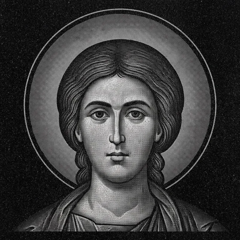 Эскиз иконы: Георгий Победоносец (полутон) — воинский образ, гравировка на памятник в Ростове-на-Дону
