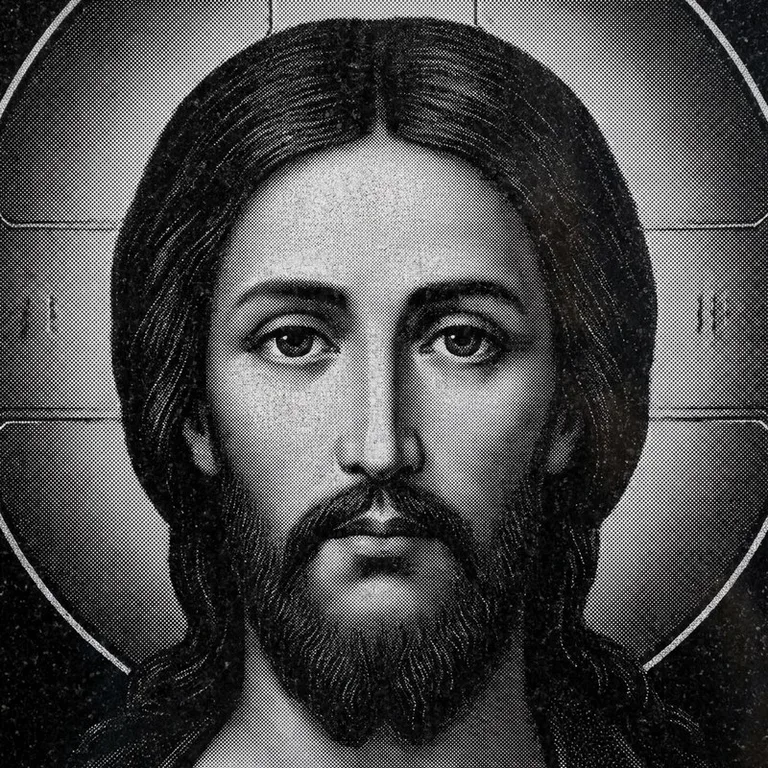 Эскиз иконы: Спас Вседержитель (полутон) — объёмный лик, светотень, гравировка на памятник в Ростове-на-Дону