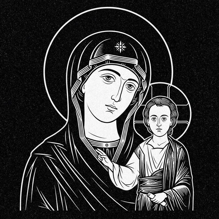 Эскиз иконы: «Утоли моя печали» — облегчение скорби, гравировка на памятник в Ростове-на-Дону