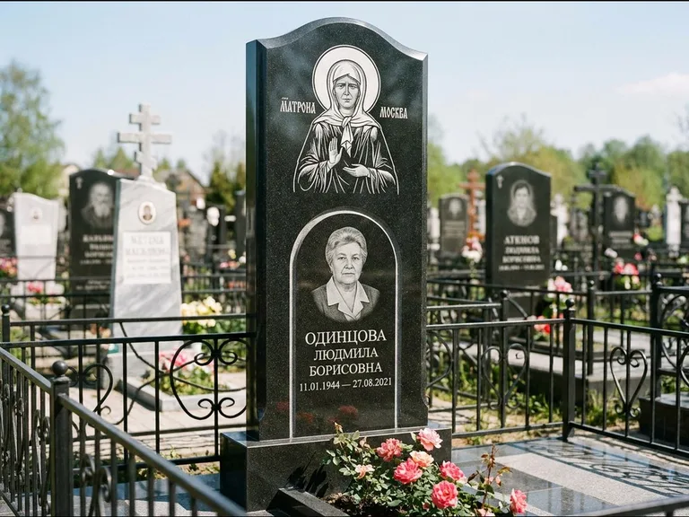 Памятник с гравировкой иконы — Владимирская икона Божией Матери с Младенцем, работа «Зотов» в Ростове-на-Дону