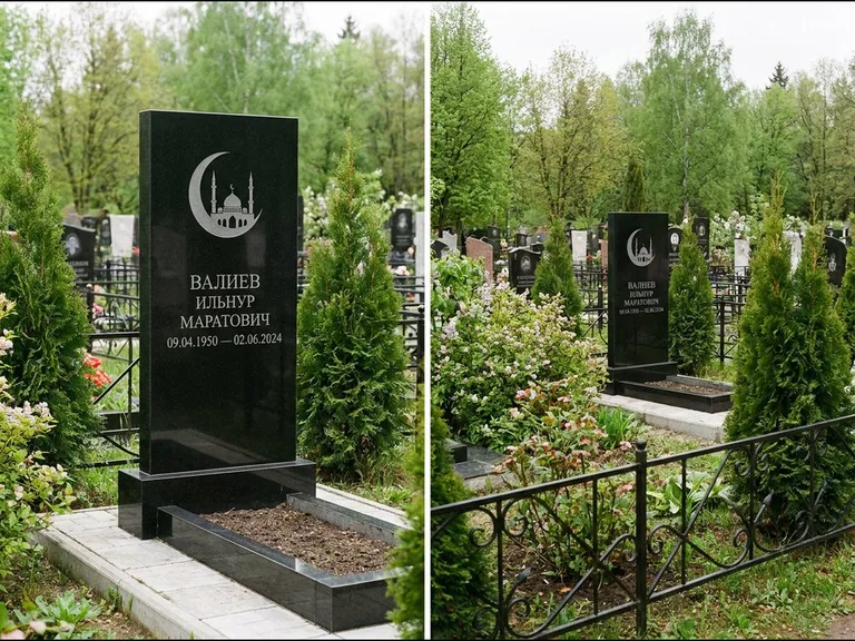 Памятник с гравировкой полумесяца — гравировка полумесяца над силуэтом мечети, работа «Валиев» в Ростове-на-Дону