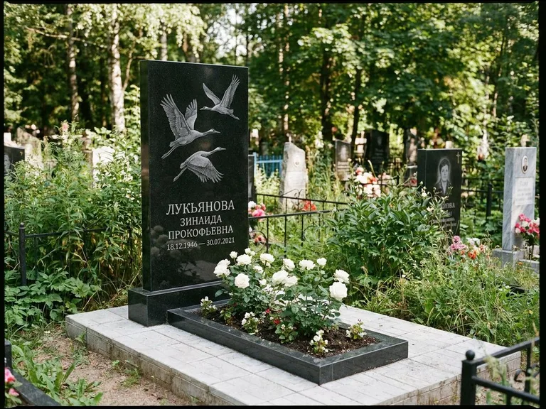 Памятник с гравировкой журавлей — гравировка журавлей, работа «Лукьянова» в Ростове-на-Дону