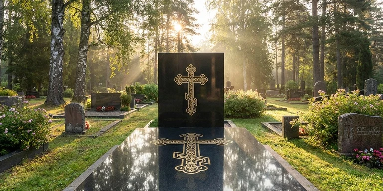 Гравировка креста на памятнике в Ростове-на-Дону — православный восьмиконечный крест на граните