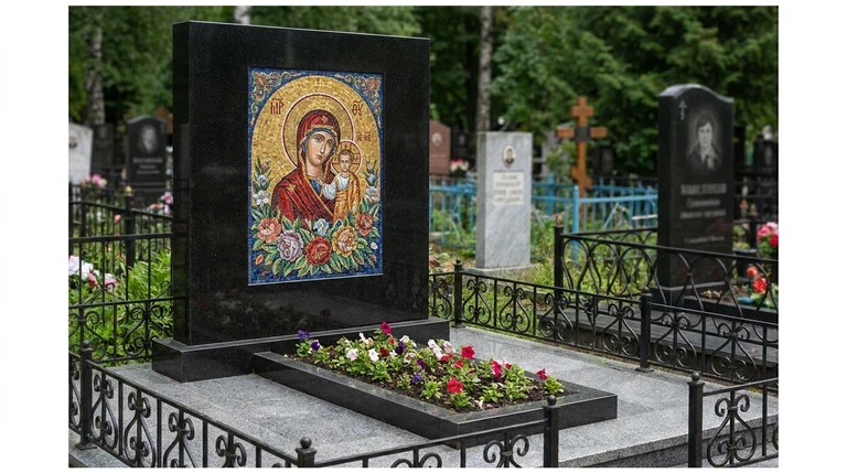 Мозаика на памятник в Ростове-на-Дону — цветное панно из смальты на чёрной гранитной стеле