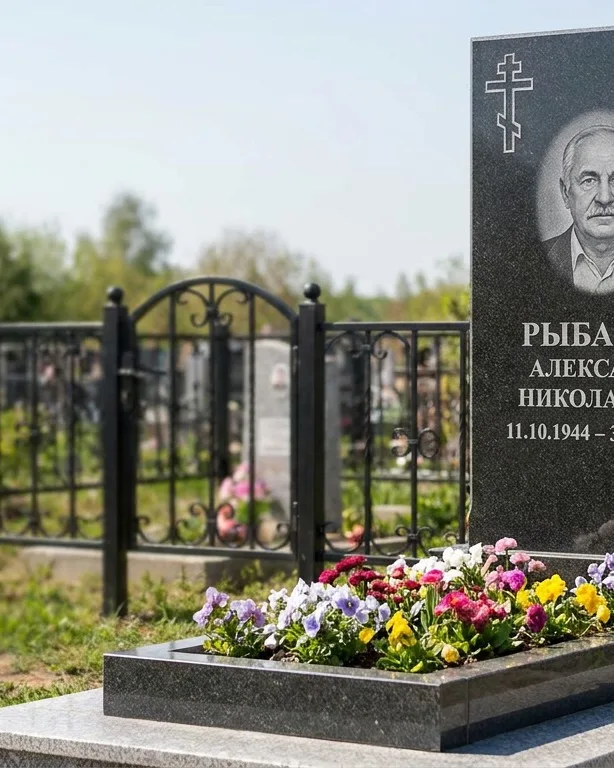 Двойной памятник под ключ с ярким цветником в Ростове-на-Дону
