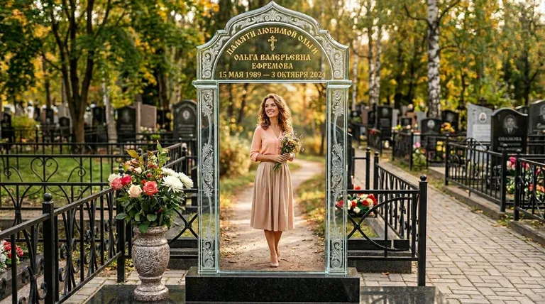 Портрет на стекле в форме арки на памятнике в Ростове-на-Дону