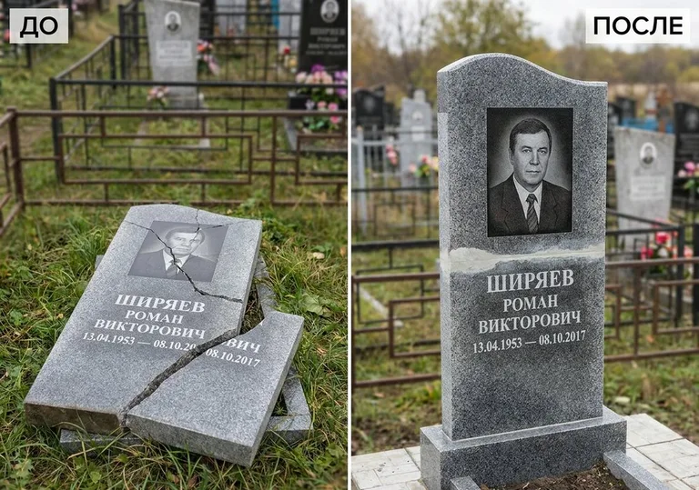 Обновление золочёных букв на граните: до и после в Ростове-на-Дону