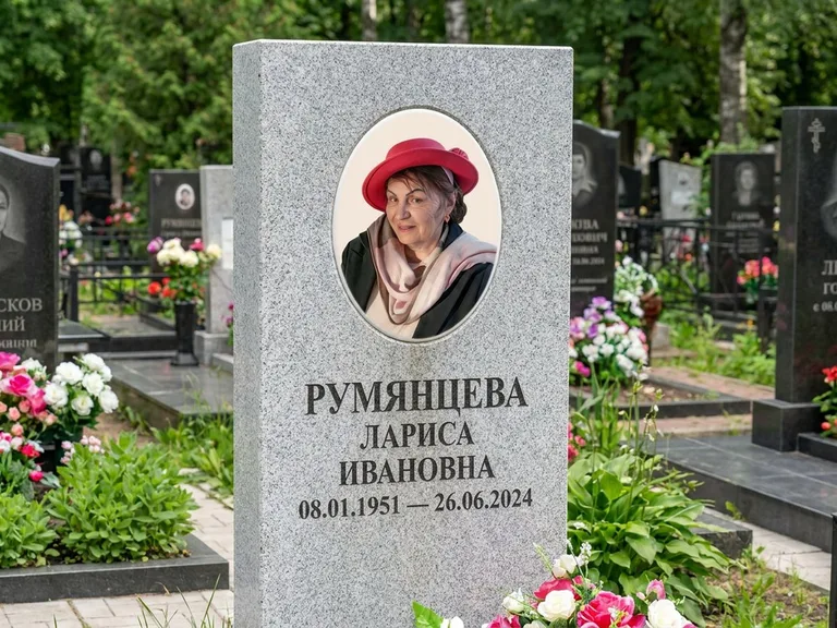 Портрет на памятнике в Ростове-на-Дону — Цветной портрет → овальная фотокерамика на светлом камне