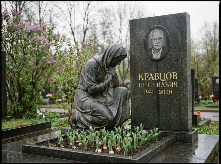 Гранитная скорбящая фигура у стелы на кладбище в Ростове-на-Дону