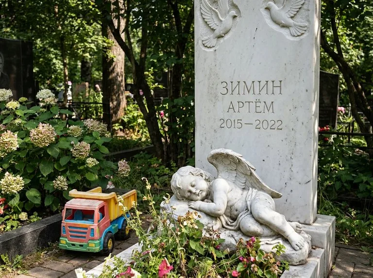 Спящий ангелочек на детском памятнике в Ростове-на-Дону