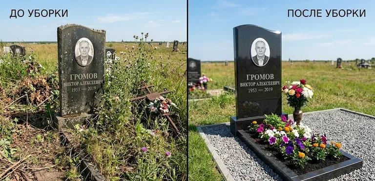 Уборка участка с обелиском до и после в Ростове-на-Дону