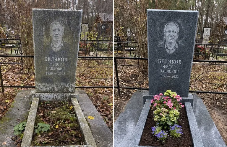 Диптих №19: мойка вертикального гранита — снят чёрный налёт с обратной стороны стелы в Ростове-на-Дону