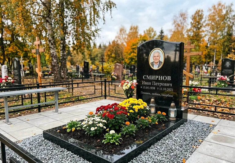Ухоженная могила после уборки и мойки памятника в Ростове-на-Дону