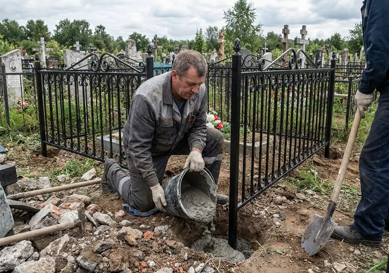 Установка ограды бетонированием ножек в грунт в Ростове-на-Дону