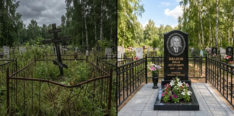 Благоустройство могилы до и после установки памятника в Ростове-на-Дону