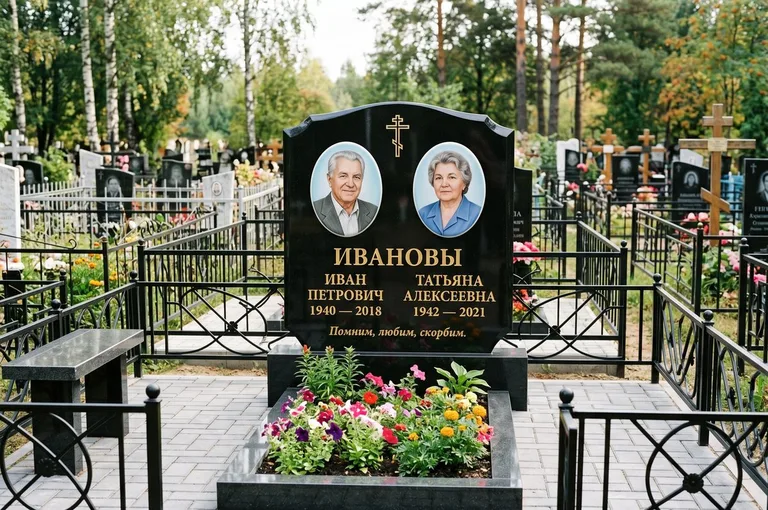 Двойной памятник с оградой и благоустройством в Ростове-на-Дону