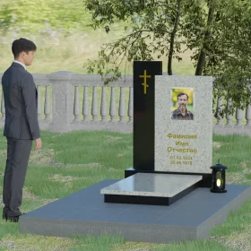 Комбинированный памятник с крестом - П006